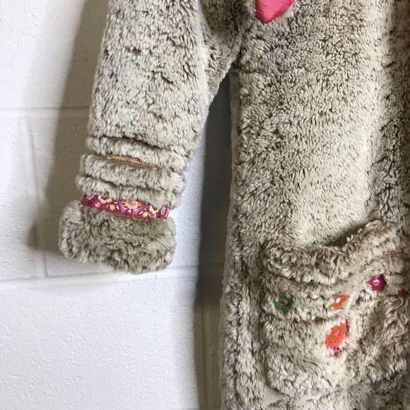 Oilily Girls Long Sherpa Coat Hooded Full Zip Embroidered Ribbons Size 140 10Y - Picture 9 of 12